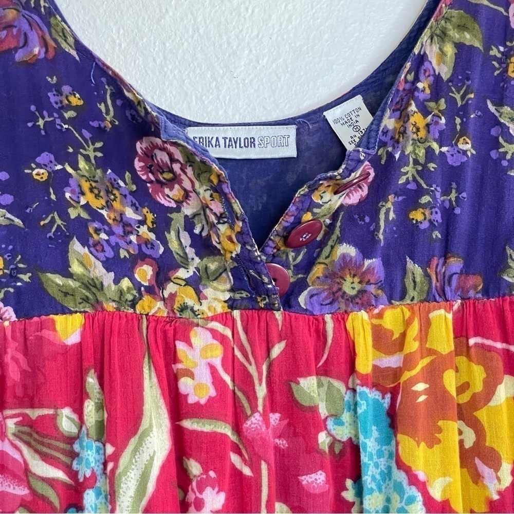 Vintage Erika Taylor Sport Mixed Floral Tiered Cotton Midi Maxi Dress Medium - Picture 8 of 11